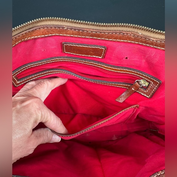 Flawed Dooney & Bourke Tan and Gray Leather Satchel - Picture 8 of 13